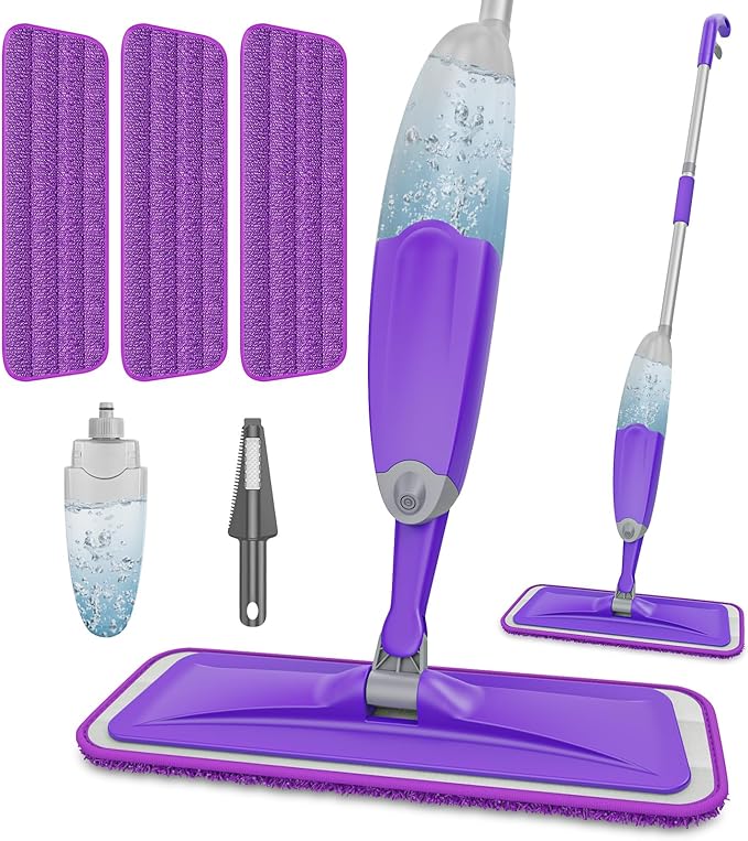 HOMTOYOU Spray Mops for Floor Cleaning: Wet Mop for Hardwood Tile Wood | 3 Washable Microfiber Pads for Swiffer Powermop, 1 Refillable Bottle, Wet and Dry Use, for Families with Pets & Children
