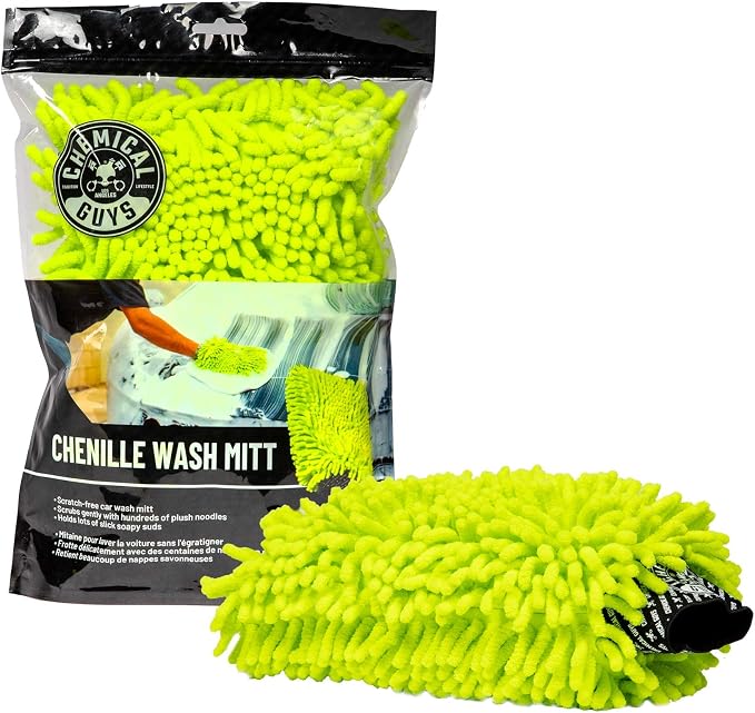 Chemical Guys, Chenille Microfiber Wash Mitt for Cars, Lime Green, Single | Ultra-soft chenille noodles hold thick suds and trap grit, gentle on paint, glass and chrome, machine washable