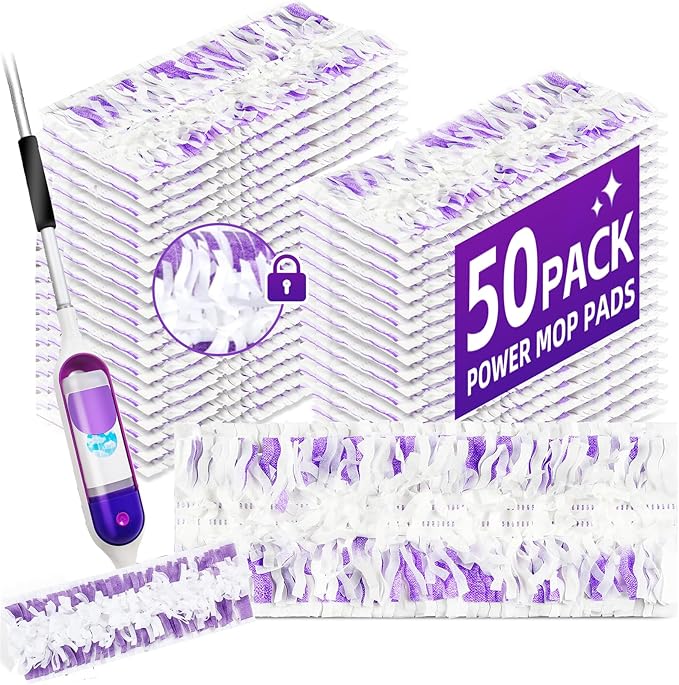 Cafonil 50 Pack Disposable Power Mop Pads for Swiffer Power Mop Pads | Compatible with Swiffer Power Mop Refills Thickened Multi-Surface Replacement for Swiffer Wet Pads Refill on Finished Floors