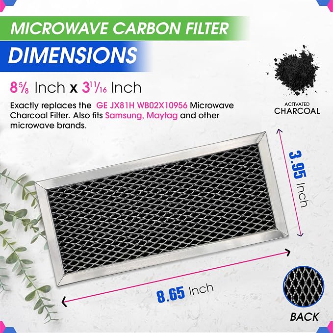 Microwave Filter Replacement 8.67" x 3.95" for JX81H WB02X10956 GE Microwave Charcoal Filter - Fits Samsung Carbon Filter - Freshens and Filters Kitchen Air in Over-the-Range Oven Stove Fan (4-Pack)