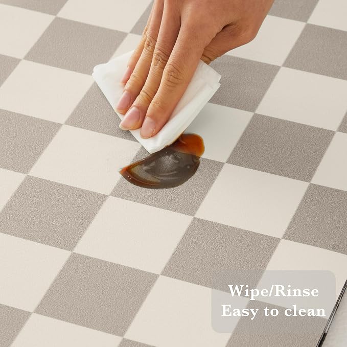 Ohocut Checkered Dish Drying Mat for Kitchen Counter, Coffee Bar Station Accessories, Retro Cute Aesthetic Modern Absorbent Drainer Mat Kitchen Drying Mat Easy Clean, Khaki 12" x 19"