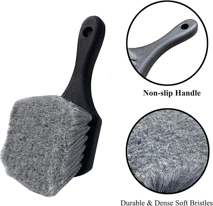 Wheel & Tire Brush for Car Rim, Soft Bristle Car Wash Brush, Cleans Tires & Releases Dirt and Road Grime, Short Handle for Easy Scrubbing Black | Car Tire Brush Cleans Tires & Releases Dirt and Road Grime, Short Handle Wheel Brush for Easy Scrubbing Black