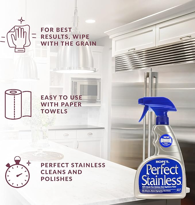 HOPE'S Perfect Stainless Steel Cleaner and Polish, 22-Ounce, Streak-Free Self-Polishing Formula, Blocks Fingerprints, 1 Pack