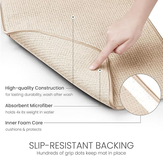 Bellemain XL Dish Mat 24" x 17" ( LARGEST MAT ) Microfiber Dish Drying Mat , Super absorbent ( Ivory )