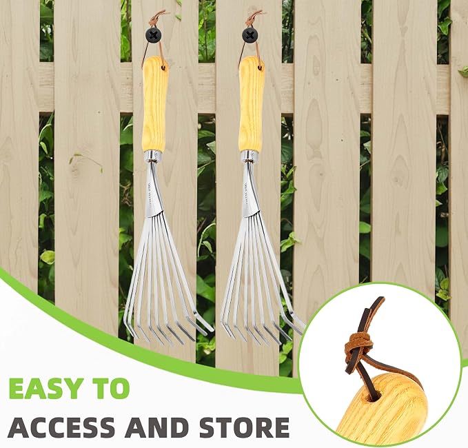 Hand Rake, Small Rake for Gardening, Mini Rakes for Flower beds | Stainless Steel Small Garden Tool with Ergonomic Handle, Leaf Rake for Cultivating, Loosening Soil & Spreading Mulch