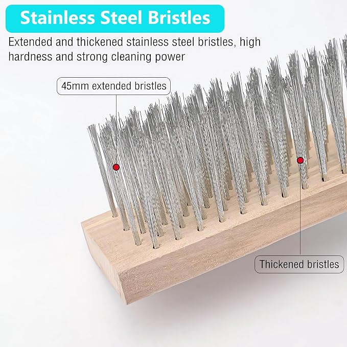 Concrete Scrub Brush - Concrete Brush Wire Broom with 62" Long Handle - Deck Brushes for Scrubbing Heavy Duty Stiff Metal Bristle Floor Scrubber Brushes for Cleaning Moss Grout Garage Patio