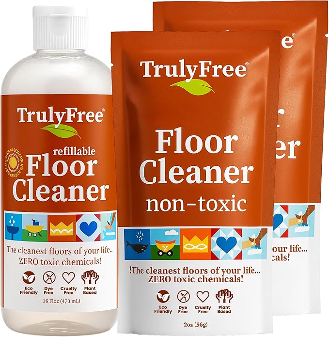 Truly Free Floor Cleaner Kit - Plant-Based Mopping Solution - DIY All-Surface Cleaner for Hardwood, Tile, Wood & Concrete (16 oz Reusable Empty Bottle + Two Fills, 3 oz ea.)