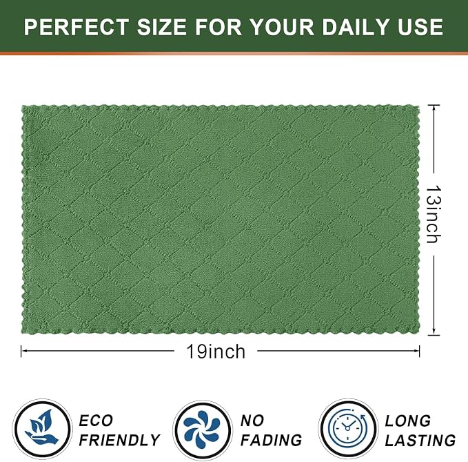 Homaxy 12 Pack Dish Towels for Kitchen (13 x 19 Inches, Grass Green), Super Soft and Absorbent Coral Velvet Dish Cloths for Washing Dishes, Nonstick Oil Fast Drying Microfiber Cleaning Cloth