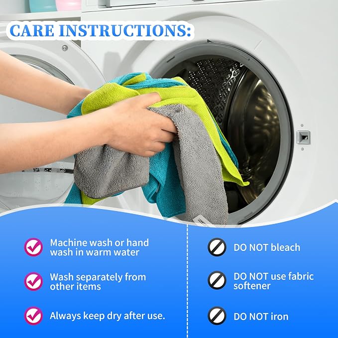 FIXSMITH Microfiber Cleaning Cloth - Pack of 12, Multi-Functional Towels, Size: 12 x 16 in, Highly Absorbent Rags, Lint-Free, Streak-Free for Car, Kitchen, Home, Office
