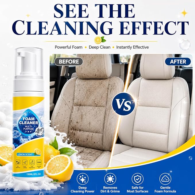 4-in-1 Foam Cleaner, All-Purpose Deep Cleaning Spray | Foam Cleaner All Purpose for Car Interior, Kitchen, Bathroom, Sofa, Removes Grease & Stains (3Pcs)