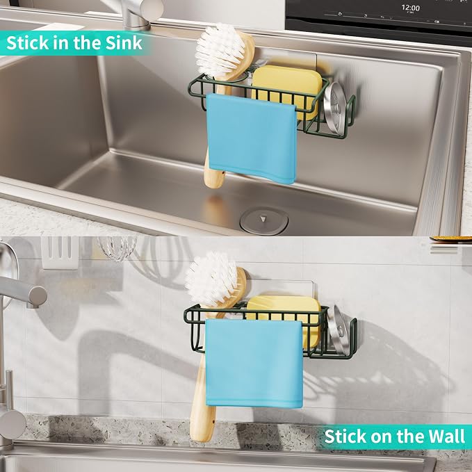 HapiRm Sink Caddy Sponge Holder - No Drill Sponge Holder for Kitchen Sink, Rustproof and Waterproof Kitchen Organizer - Green