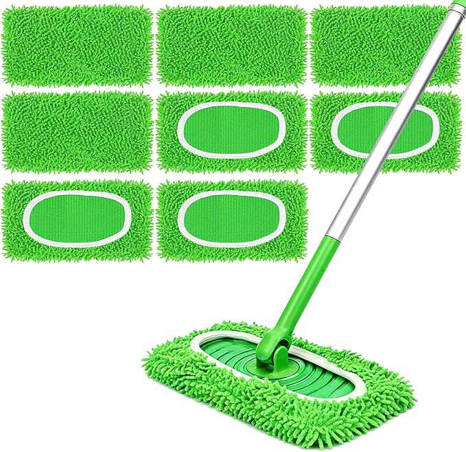 Septo 8Pcs Reusable Microfiber Mop Pads, Replacement Compatible with Sweeper Mop, Refills & Washable Dry Sweeping Cloths for Surface Hardwood Floor Cleaning(Grass Green)