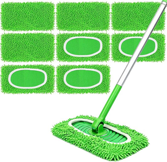 Septo 8Pcs Reusable Microfiber Mop Pads, Replacement Compatible with Sweeper Mop, Refills & Washable Dry Sweeping Cloths for Surface Hardwood Floor Cleaning(Grass Green)