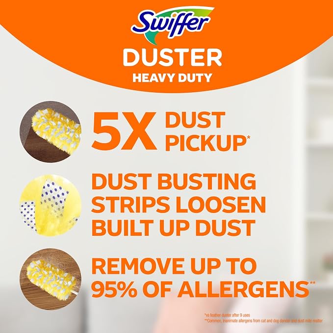 Swiffer Duster Kit with 3 ft Extendable Handle | Includes 1 Duster Extendable Handle (3 ft). 3 Heavy Duty Duster Refills. For Ceiling Fans, Vents, and Hard to Reach Places