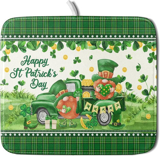 Shamrock Truck Dish Drying Mat Buffalo Check Dish Drainer Mat 16x18 inch Reversible Microfiber Quick Dry Rack Pad for Kitchen Counter Sink