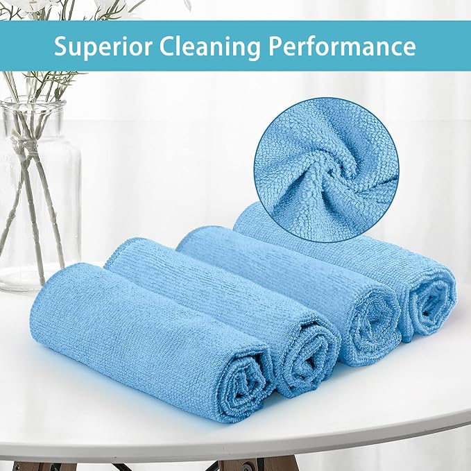HOMEXCEL 8PK Microfiber Cleaning Cloth, Cleaning Rags for Home, 11.5x11.5in | Reusable, Lint Free, Scratch-Free and Highly Absorbent Towels for Kitchen, Window and Glass, Cars, Blue