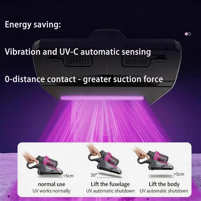Mattress Vacuum Cleaner Cordless: 16Kpa Bed Vacuum Cleaner with 253.7nm UV-C Light 8000/min Pat Triple Filtration Portable Vacuums for Sofa Bed (BLACK01)