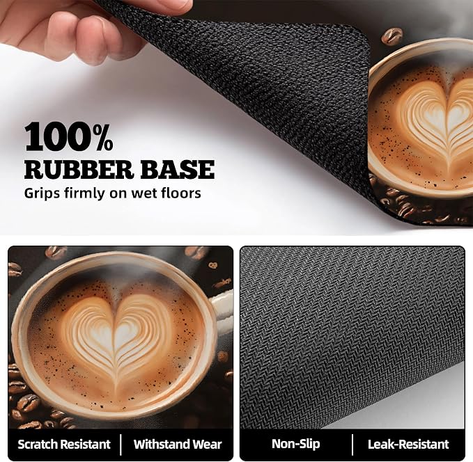 Dish Drying Mat Large Coffee Mat Absorbent Drying Mat for Kitchen Counter Coffee Bar Accessories 32"x 17", Coffee and Beans 1