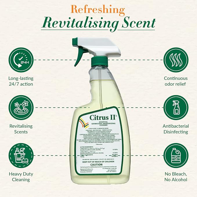 Citrus II Hospital Germicidal Deodorizing Cleaner, Fresh Citrus, 22-Fluid Ounce