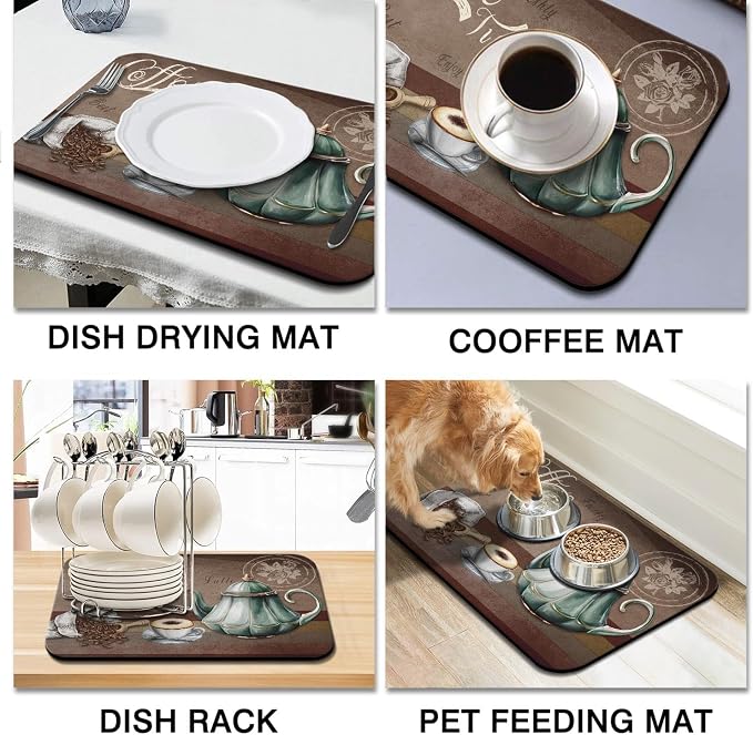 Coffee Mat 24inx18in,Coffee Bar Mat for Countertops,Absorbent Hide Stain Anti-Slip Coffee Bar Accessories Fit Under Coffee Machine Mat,dish drying mats for kitchen
