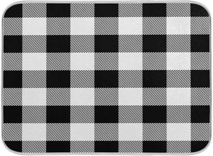 White and Black Buffalo Plaid Dish Drying Mat 18x24 for Kitchen Classic Buffalo Check Dishes Pad Dish Drainer Rack Mats Absorbent Fast Dry Kitchen Accessories
