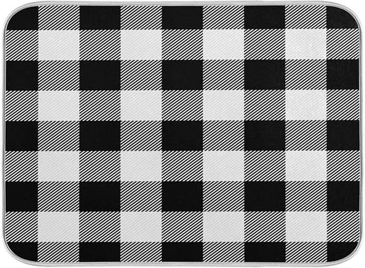 White and Black Buffalo Plaid Dish Drying Mat 16x18 for Kitchen Classic Buffalo Check Dishes Pad Dish Drainer Rack Mats Absorbent Fast Dry Kitchen Accessories