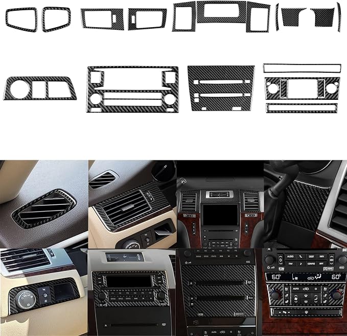 Fit for Cadillac Escalade ESV 2007-2014 / EXT Hybrid 2009-2013 | Real Carbon Fiber | Accessories | Trim Set Instrument Panel Central Console Cover | Stickers | Self-adhesive | 20PCS