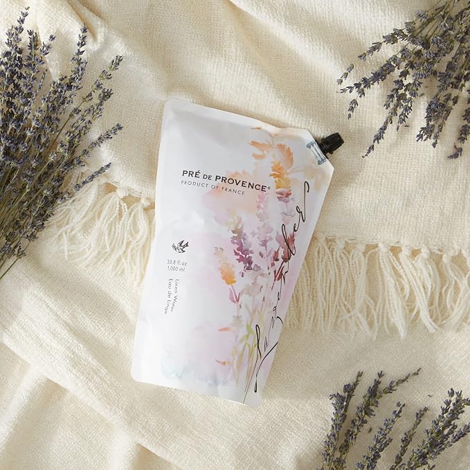 Pre de Provence Provincial Lavender Collection Soft Calming Scent for Your Home, Linen Water Refill, 33.8 fl oz