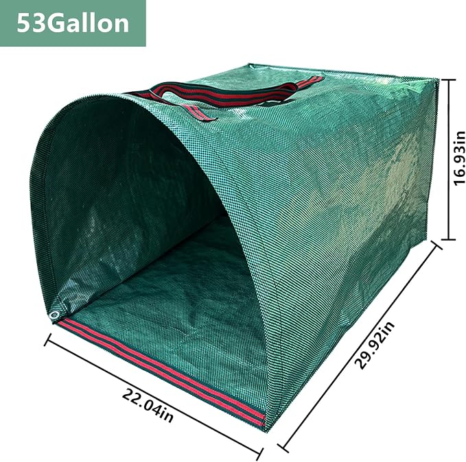 2-Pack 53 Gal Leaf Bags, Leaf Collector Reusable Yard Waste Bags | Heavy-duty Collapsible Garden Collector with Handles & Dustpan Design for Lawn Cleanup, Branches & Debris. Includes gloves