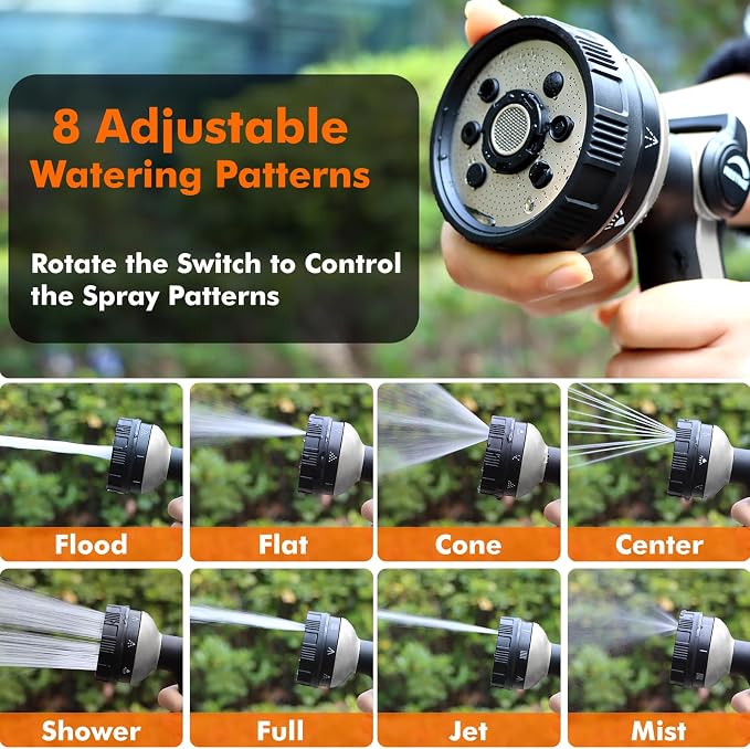 RESTMO Garden Hose Nozzle Heavy Duty, Metal Sprayer Nozzle Thumb Control | 8 Spray Patterns Full Shower Water Hose nozzle for Garden Hose, Ideal for Lawn & Plant Watering, Car & Pet Washing, Silver