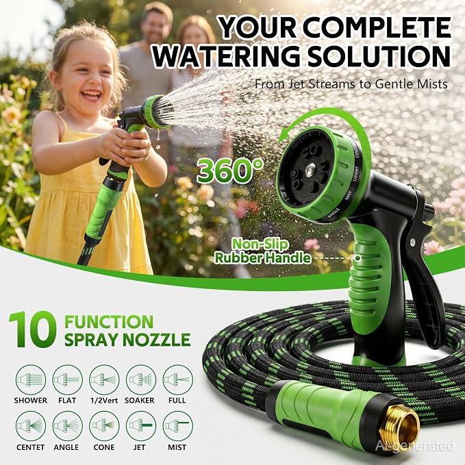 NON-EXPANDABLE Garden Hose 75 FT Water Hose with 10-Function Spray Nozzle | Yard hose Heavy Duty Steel Metal Flexible,Durable Fabric Skin,No Kinks & Leak-Proof with Upgraded Handle hose pipe outside