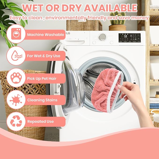 6 Pack Reusable Microfiber Mop Pads - Compatible with Sweeper, Reusable Mop Pads, Washable Dry Cloths & Wet Pads Refill for Hardwood Laminate Tile Floor Cleaning (6, Pink, M)