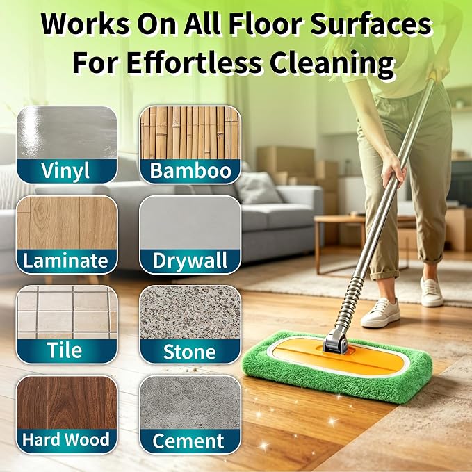 12 Pack Reusable Microfiber Mop Pads Compatible with Swiffer Sweeper | Washable Wet Dry Mop Refills, Machine Washable Sweeping Cloths for Sealed Hardwood, Laminate, Tile and Stone Floors, Green