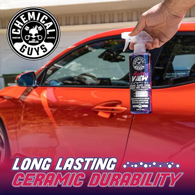 Chemical Guys, HydroView Ceramic Glass Cleaner & Coating for Windows, 16 oz | Cleans glass while adding a hydrophobic layer that beads water and cuts spots for clearer views in rain or fog