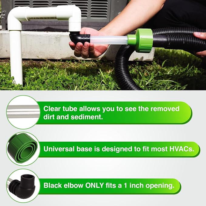 AC Drain Line Cleaner - Shop Vac Adapter for HVAC Condensate & Air Conditioner Clogs - Universal Fit Wet/Dry Vacuum Attachment - Clear See Through Fitting - Unclog, Flush & Evacuate