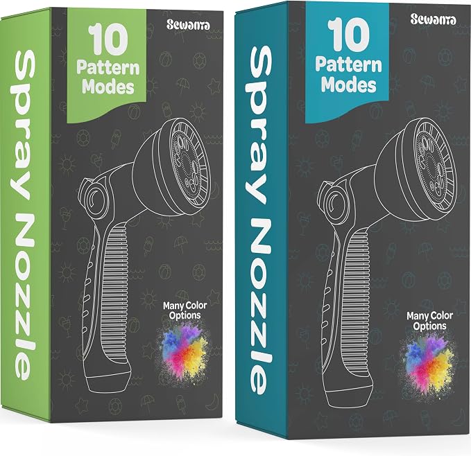 Hose Nozzle [2 Pack] Heavy Duty Hose Sprayer With 10 Adjustable Watering Patterns. Thumb Control Design, Comfortable Ergonomic Grip, Garden Hose Nozzle for Watering Plants & Lawns/Fun showers/Cleaning