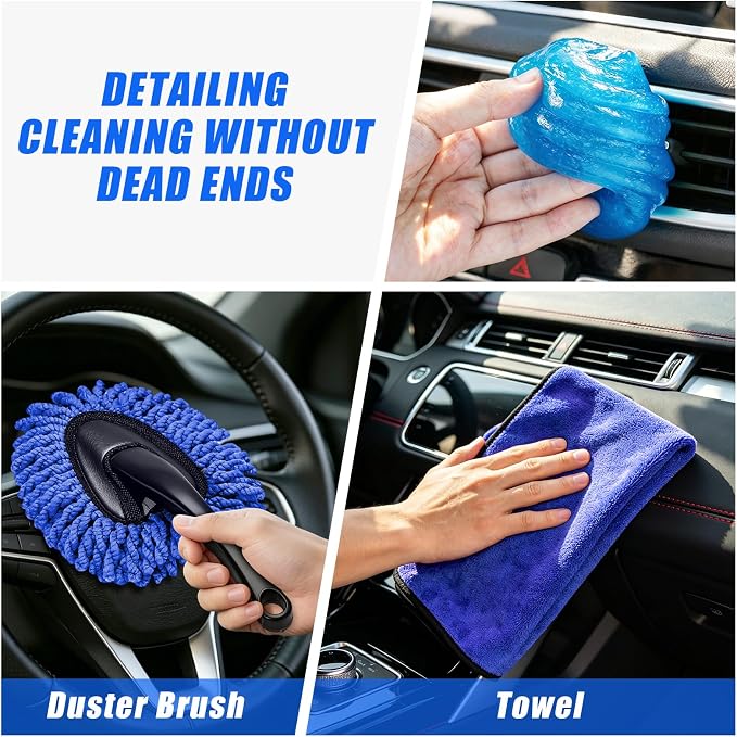 21PCS Car Detailing Kit Interior Cleaner - with Handheld Car Vacuum, Windshield Cleaning Tool, Detailing Brushes, Car Cleaning Supplies Kit for Women Men (Blue)