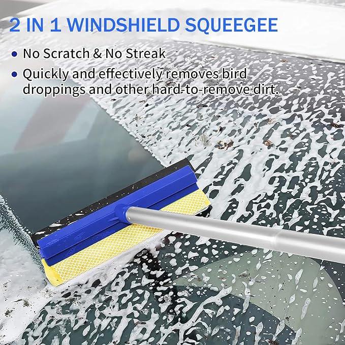 Wontolf 4-in-1 Window Squeegee, 79'' Window Cleaner Tool with Extension Pole, Window Cleaning Kit with Storage Bag, Rotatable Window Washing Kit Equipment for Home, Outdoor High Windows, Glass, Shower