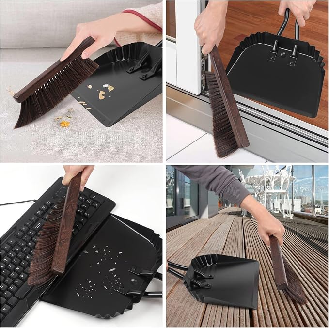 Heavy-Duty Metal Dust Pan and Brush Set-Handheld Angled DustPan and Broom | Stainless Steel Dust Pan with Handle,Precision Edge for Small Debris,Hanging Dustpan and Brush for Home,Fireplace Ash,Stove