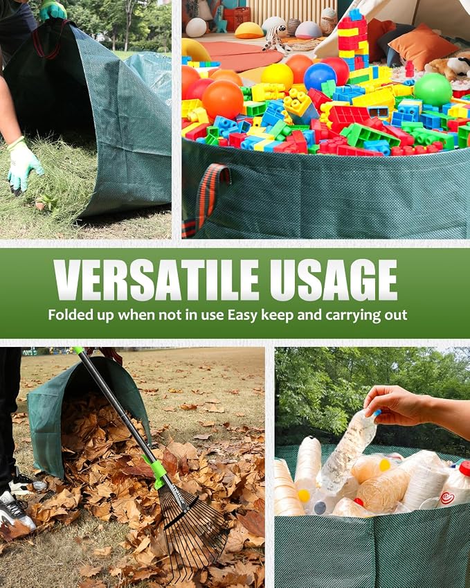 63.4 Inch Adjustable 18 Tines Metal Leaf Rake Set with 40 Gal Dustpan Bags | Adjustable garden rake, Leaf scoop set, Lawn debris collector, Metal tine rake,Outdoor yard tool,Garden shrub & grass sweeper