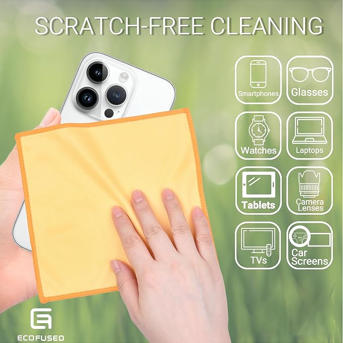 Eco-Fused Microfiber Cleaning Cloths Double-Sided - 5 Pack - 6.6 x 6.2 inch - Microfiber and Suede Cloth for Smartphones, LCD TV, Tablets, Laptop Screens, Camera Lenses (Yellow)