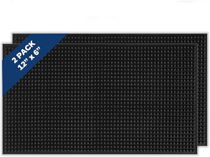 Standard Black Bar Mats 12x6 – Non-Slip Rubber Bar Service & Glass Drying Mats for Bartending, Home Bar, Coffee Bar, Kitchen Countertop (Pack of 2)