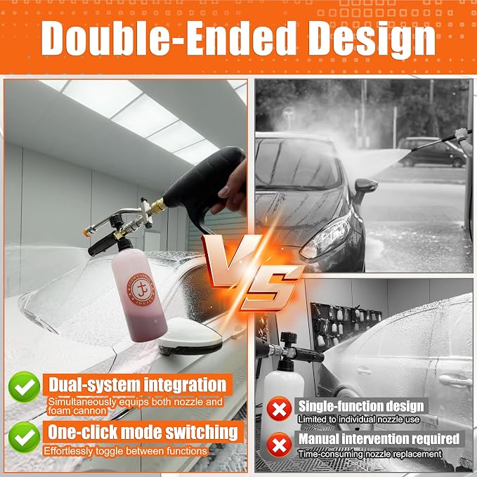 JOEJET Pressure Washer Gun and Foam Cannon Kit, M22-14mm | 1/4" Quick Connect Dual Wand with 1 L Bottle and 5 Nozzle Tips, Not for Garden Hose or Faucet