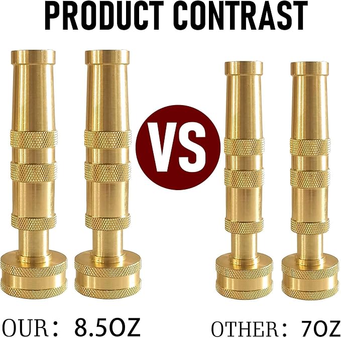 Hourleey Adjustable Twist Hose Nozzle, 4" Heavy-Duty Brass 3/4" GHT Hose Nozzle with 2 Garden Hose Rubber Washers (1 Pack)