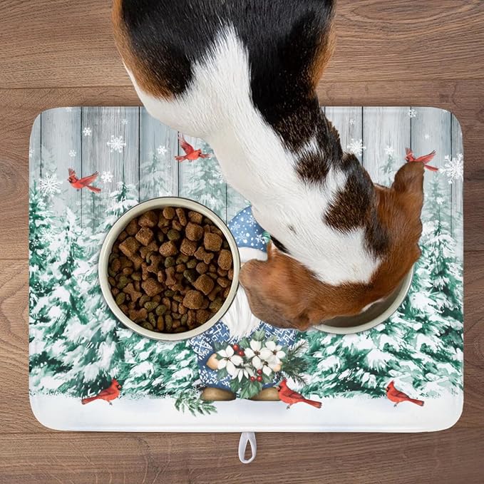 Giwawa Winter Gnome Dish Drying Mat Pine Tree Dishes Pad 18"x24" Microfiber Absorbent Fast Dry Drainer Rack Mats Protector for Kitchen Countertop