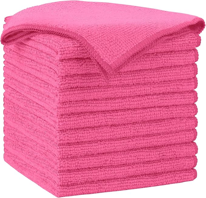 AIDEA Pink Microfiber Cleaning Cloth-12PK, Absorbent Cleaning Rags 12"x12" | Microfiber Towels for Cars Lint Free, Shop Towels, Kitchen Towels Pink Stuff Microfiber Towels, Cleaning Towels for Garage