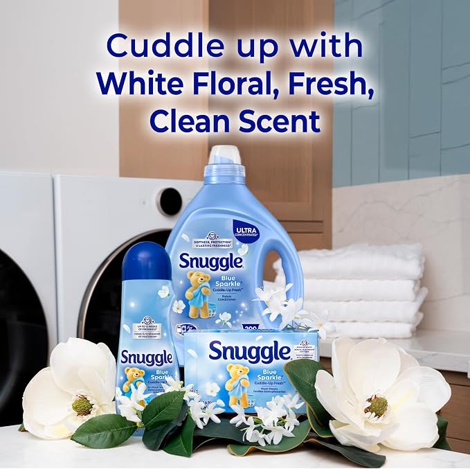 Snuggle Fabric Softener Liquid, Blue Sparkle, 80oz, 200 Medium Loads | Ultra Concentrated Formula, Long-Lasting Freshness, Softens Fabrics, Reduces Static and Wrinkles, Helps Protect Color