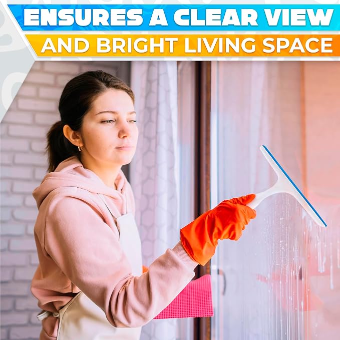 4Pcs 9.5” Hand Squeegee for Shower Glass - Durable Plastic Grip, Random Colors, Flexible Silicone Blade, Easy Hanging Hook, Lightweight Ergonomic Shower Squeegee for Glass Doors, Windows, and Tiles