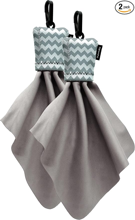 SPUDZ Classic Microfiber Lens Cleaner – Clip-On Pouch, Washable – for Binoculars, Scopes, Glasses, Screens | Classic | Gray Chevron, 6 x 6 Inch (2-Pack)