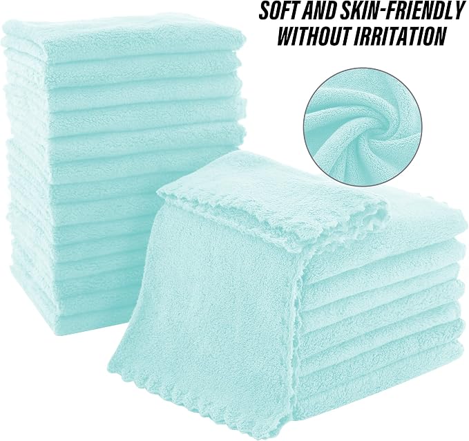 MOONQUEEN Ultra Soft Premium Washcloths Set - 12 x 12 inches - 72 Pack - Quick Drying - Highly Absorbent Coral Velvet Bathroom Wash Clothes (Frozen Blue)